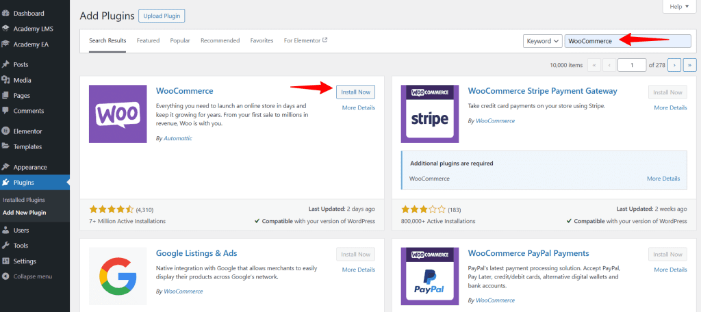 install woocommerce plugin